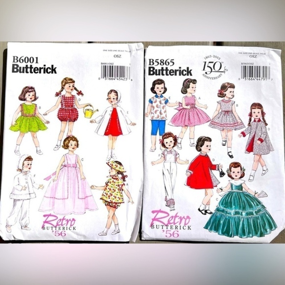 2-Retro Butterick Doll Clothes Pattern B5865 & B6001‎ uncut